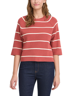 ICHI Boston Stripe 3/4 Sleeve Jumper, Cowhide/Birch
