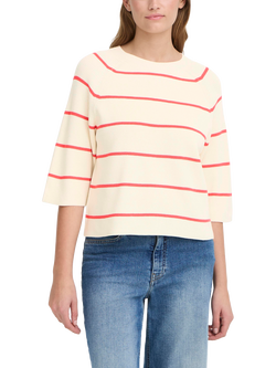 ICHI Boston Stripe 3/4 Sleeve Jumper, Birch/Teaberry