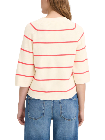 ICHI Boston Stripe 3/4 Sleeve Jumper - view 2, Birch/Teaberry