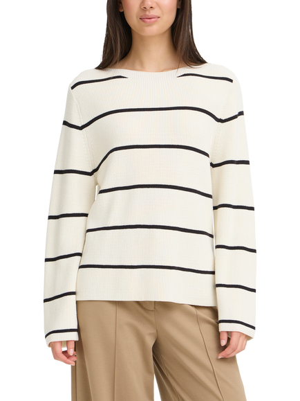 ICHI Boston Stripe Relaxed Fit Jumper, Birch White/Black, Birch White/Black
