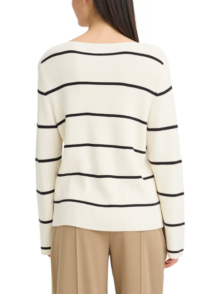 ICHI Boston Stripe Relaxed Fit Jumper, Birch White/Black - view 2, Birch White/Black