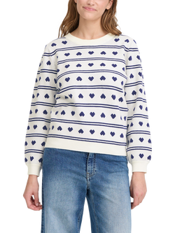 ICHI Brille Jacquard Hearts Jumper, Birch/Blue, Birch/Blue