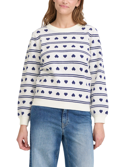 ICHI Brille Jacquard Hearts Jumper, Birch/Blue, Birch/Blue