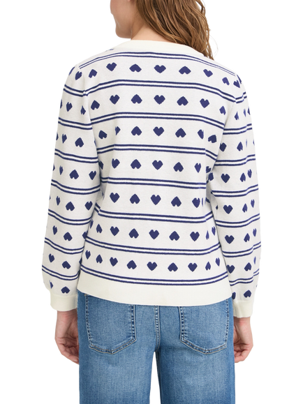 ICHI Brille Jacquard Hearts Jumper, Birch/Blue - view 2, Birch/Blue