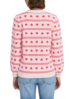 ICHI Brielle Jacquard Heart Jumper, Birch White/Teaberry - view 2, Birch White/Teaberry