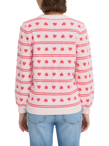 ICHI Brielle Jacquard Heart Jumper, Birch White/Teaberry - view 2, Birch White/Teaberry
