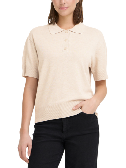 ICHI Luls Short Sleeve Polo Shirt, Oatmeal Melange, Oatmeal Melange