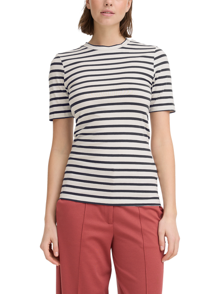 ICHI Mira Crew Neck Stripe T-Shirt, Total Eclipse/Cloud, Total Eclipse/Cloud