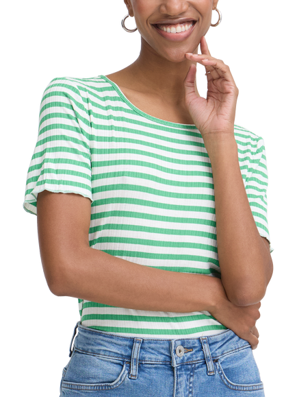 ICHI Cella Stripe T-Shirt, Kelly Green/Cloud, Kelly Green/Cloud