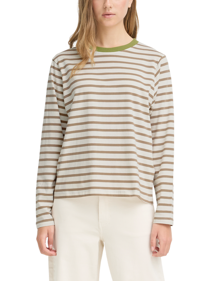 ICHI Mira Stripe Loose Fit Top, Sepia Tint/Cloud