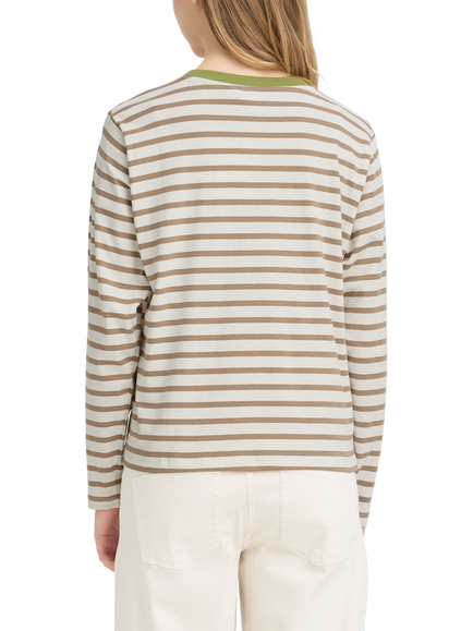 ICHI Mira Stripe Loose Fit Top - view 2, Sepia Tint/Cloud