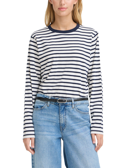 ICHI Mira Stripe Loose Fit Top, Total Eclipse/Cloud