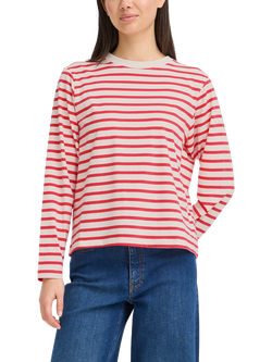 ICHI Mira Stripe Loose Fit Top, Teaberry/Cloud