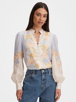 Forever New Emma Floral Trimmed Blouse, Blue Mercia Floral, Blue Mercia Floral