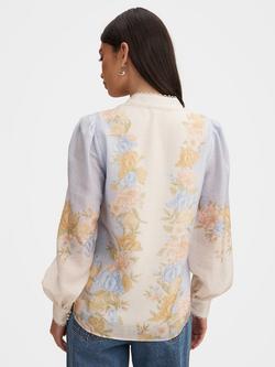 Forever New Emma Floral Trimmed Blouse, Blue Mercia Floral - view 2, Blue Mercia Floral