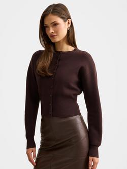 Forever New Lara Crew Neck Sculpted Cardigan, Chocolate, Chocolate