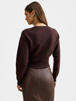 Forever New Lara Crew Neck Sculpted Cardigan, Chocolate - view 2, Chocolate