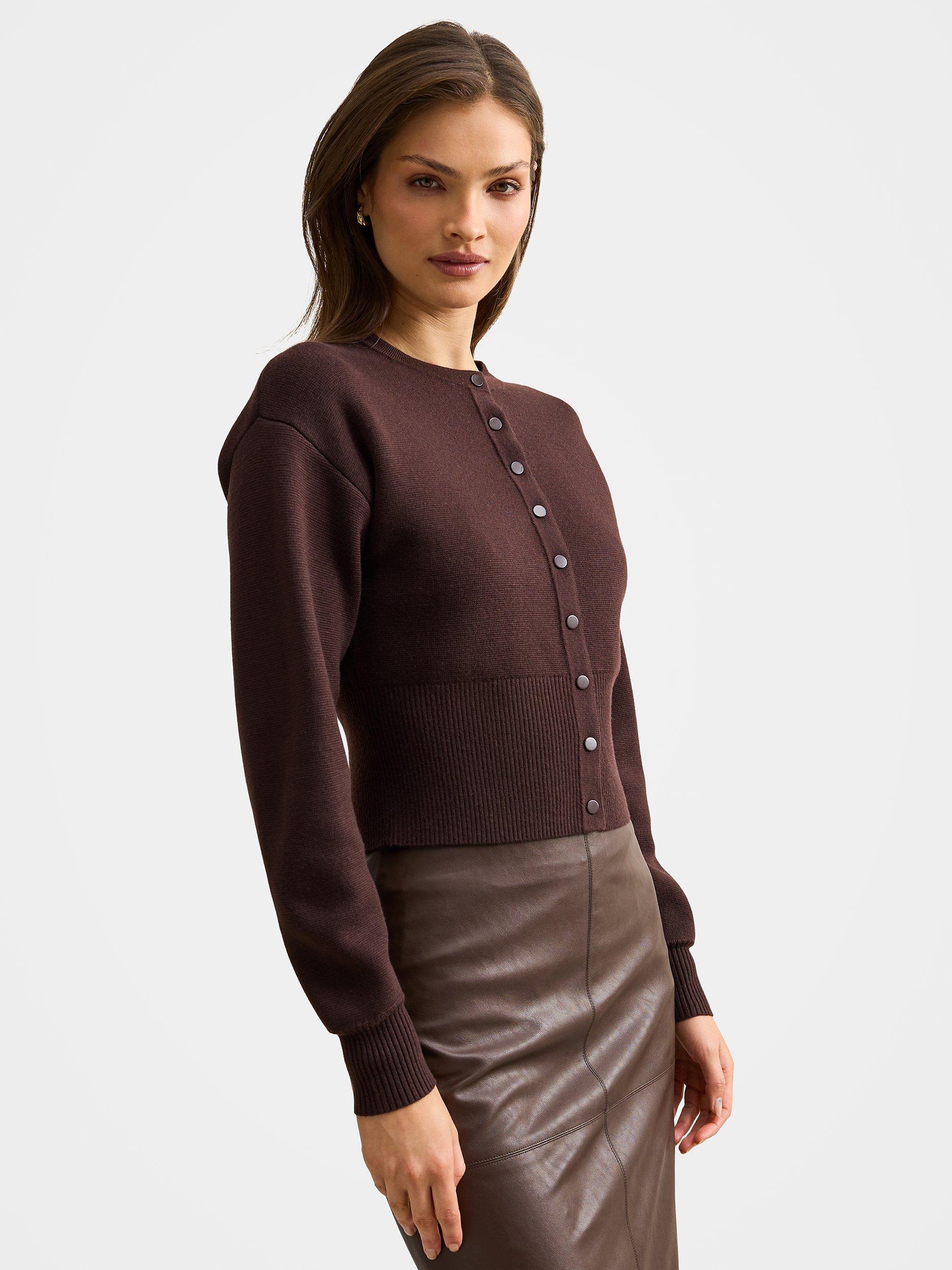 Product image 3 of 5, which shows Forever New Lara Crew Neck Sculpted Cardigan, Chocolate, L