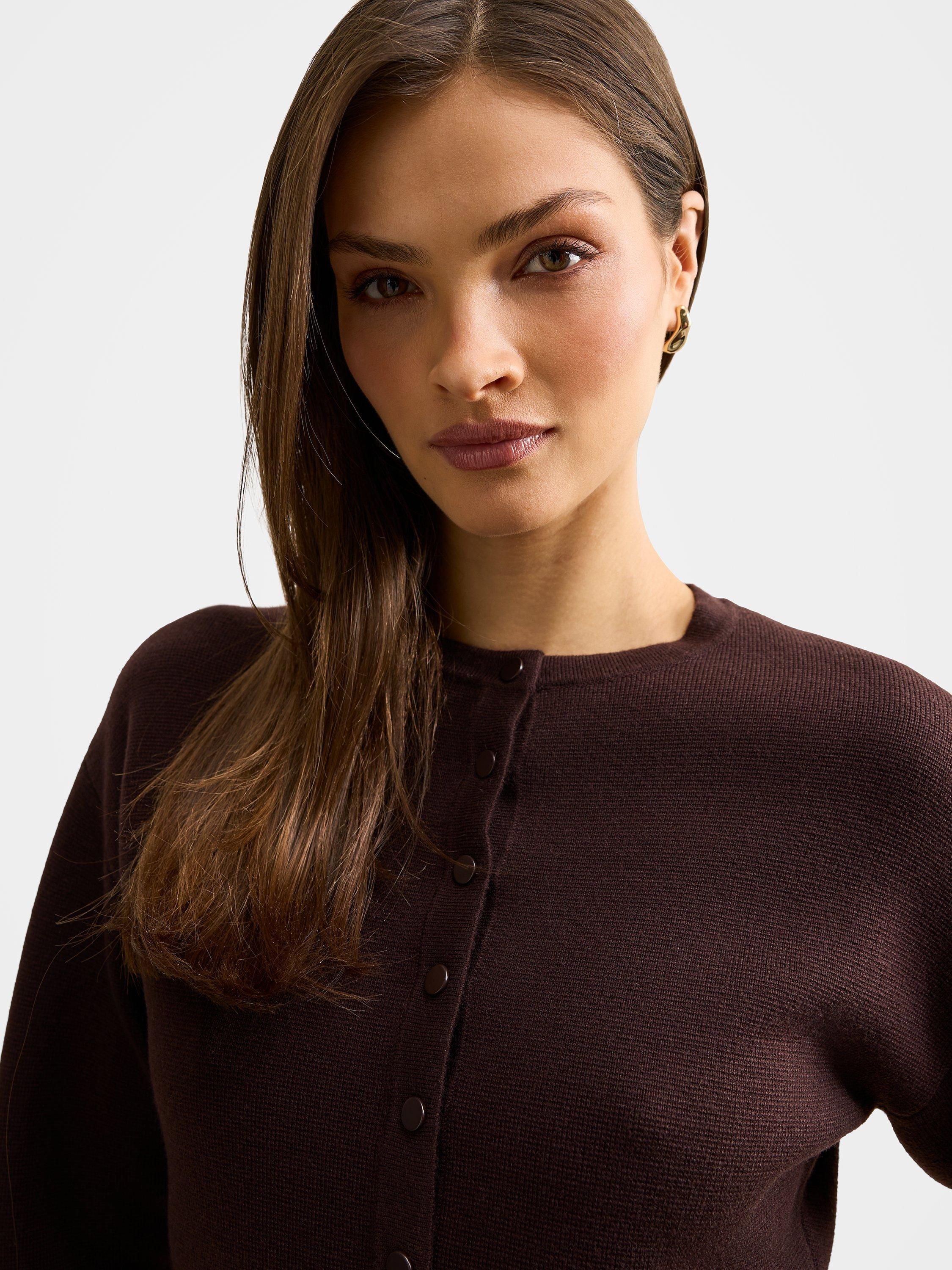 Product image 4 of 5, which shows Forever New Lara Crew Neck Sculpted Cardigan, Chocolate, L