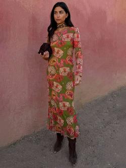 Never Fully Dressed Olive Buckles Mesh Maxi Dress, Multi, Multi