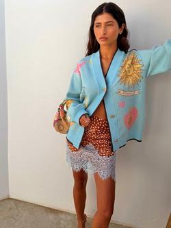 Never Fully Dressed Mystical V-Neck Cardigan, Sky Blue/Multi, Sky Blue/Multi