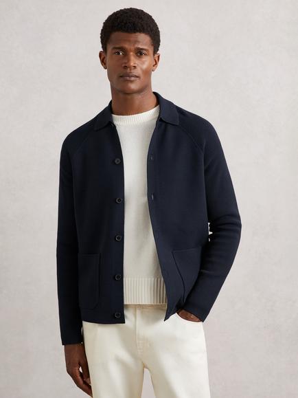 Reiss Fitzgerald Button Through Cardigan with Pockets, Navy, Navy