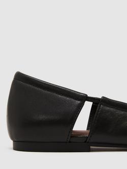 Reiss Leona Leather Ballerina Pumps, Black - view 2, Black