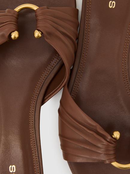 Reiss Alana Leather Strappy Sandals, Brown - view 2, Brown