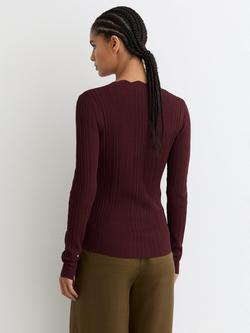 Reiss Vinny Scallop Detail Cardigan, Burgundy - view 2, Burgundy