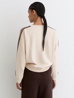 Reiss Carli Side Stripe Wool Rich Jumper, Cream/Pink - view 2, Cream/Pink