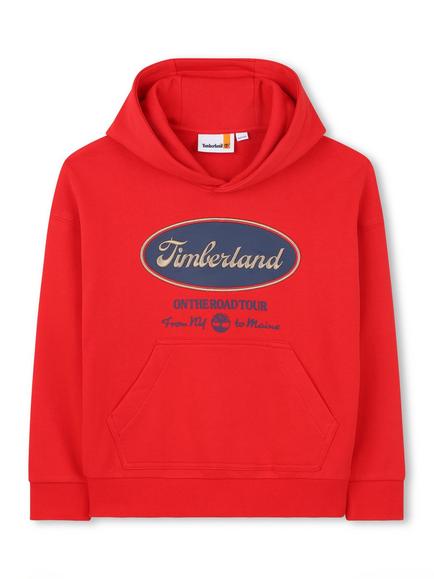 Timberland Kids' Embroidered Logo Hooded Jumper, Red, Red