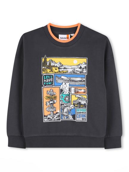 Timberland Kids' Cotton Blend Sweatshirt, Dark Grey/Multi, Dark Grey/Multi
