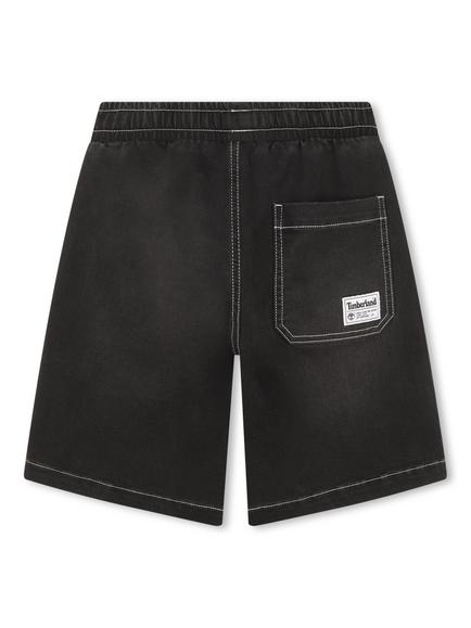 Timberland Kids' Contrast Stitch Denim Shorts, Denim Black - view 2, Denim Black
