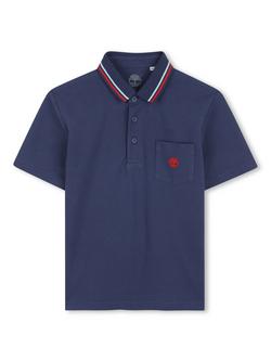 Timberland Kids' Striped Collar Polo Shirt, Navy, Navy