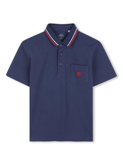 Timberland Kids' Striped Collar Polo Shirt, Navy, Navy