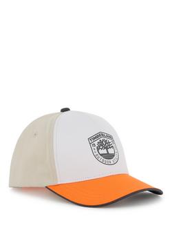 Timberland Kids' Logo Crest Baseball Hat, White/Beige/Orange