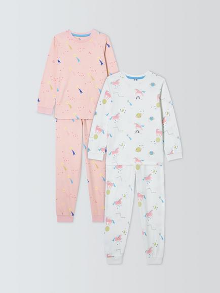 John Lewis Kids' Unicorn Pyjamas, Pack of 2, Pink, Pink