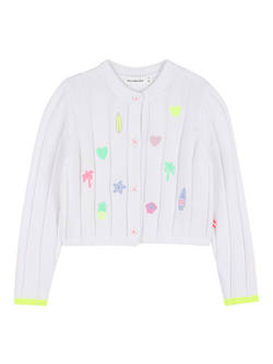 Billieblush Kids' Knitted Embroidered Cardigan, White/Multi, White/Multi