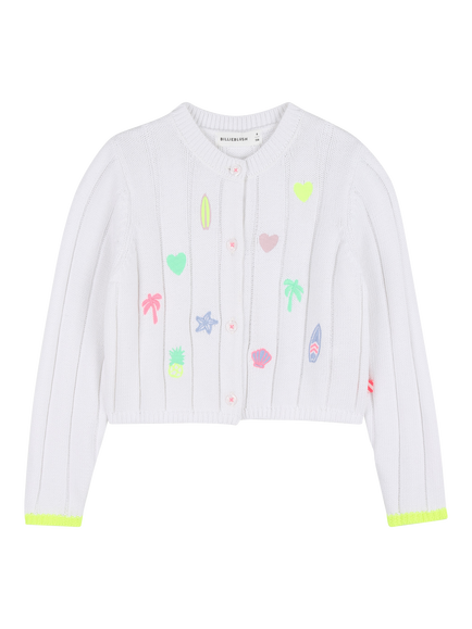 Billieblush Kids' Knitted Embroidered Cardigan, White/Multi, White/Multi