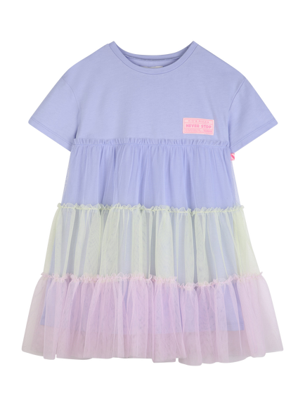Billieblush Kids' Short Sleeve Ruffle Tulle Dress, Angel Blue, Angel Blue