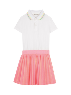 Billieblush Kids' Pleated Short Sleeved Polo Dress, White/Multi, White/Multi