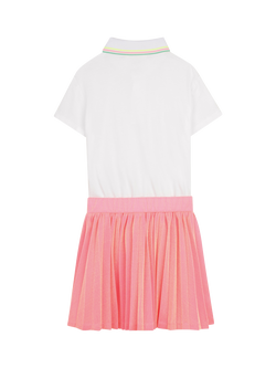 Billieblush Kids' Pleated Short Sleeved Polo Dress, White/Multi - view 2, White/Multi