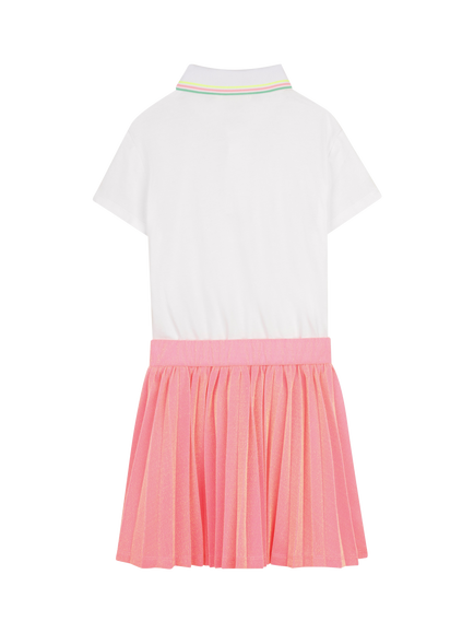 Billieblush Kids' Pleated Short Sleeved Polo Dress, White/Multi - view 2, White/Multi
