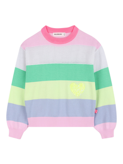 Billieblush Kids' Sequin Heart Stripe Jumper, Multicoloured, Multicoloured
