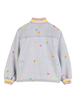 Billieblush Kids' Embroidered Hearts Denim Jacket, Denim Grey - view 2, Denim Grey