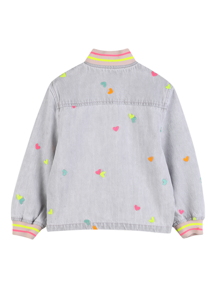 Billieblush Kids' Embroidered Hearts Denim Jacket, Denim Grey - view 2, Denim Grey