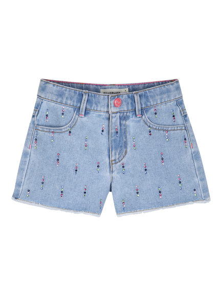 Billieblush Kids' Beaded Denim Shorts, Double Stone+bleach, Double Stone+bleach