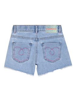 Billieblush Kids' Beaded Denim Shorts, Double Stone+bleach - view 2, Double Stone+bleach