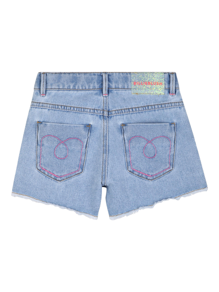 Billieblush Kids' Beaded Denim Shorts, Double Stone+bleach - view 2, Double Stone+bleach