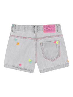 Billieblush Girl's Embroidered Hearts Denim Shorts, Denim Grey - view 2, Denim Grey